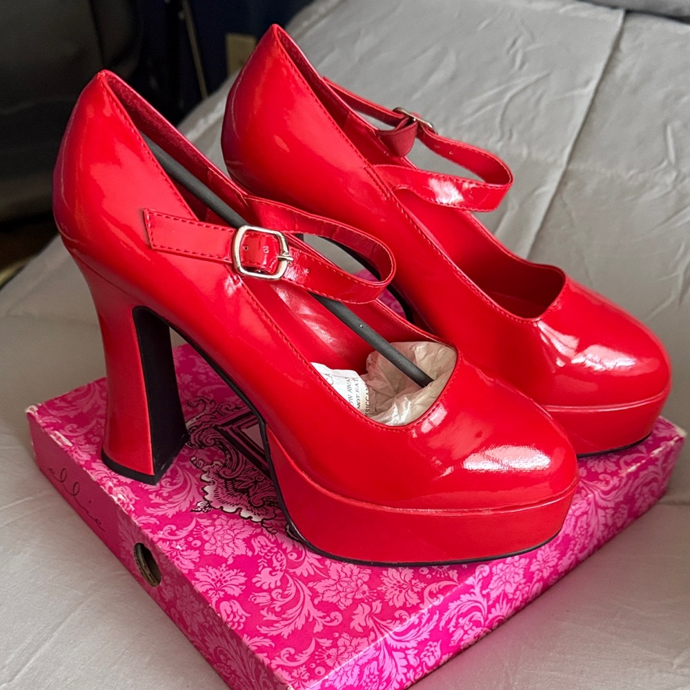 Red Patent  5 inch chunky heel Mary Jane’s